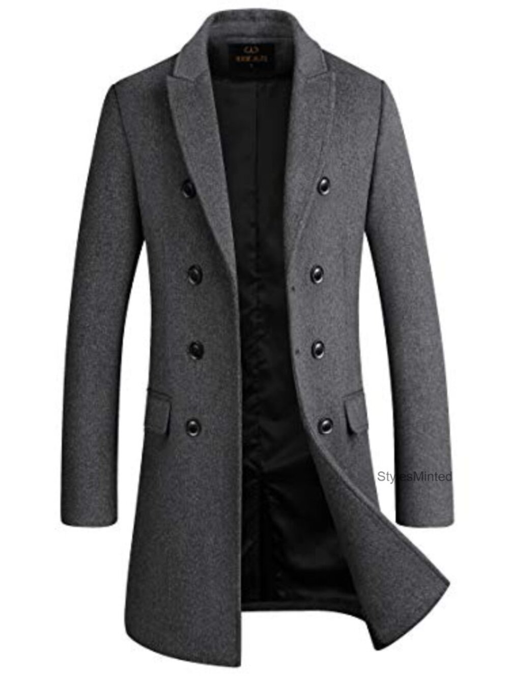Men's Wool Blend Double Breasted Long Pea Coat Winter Overcoat